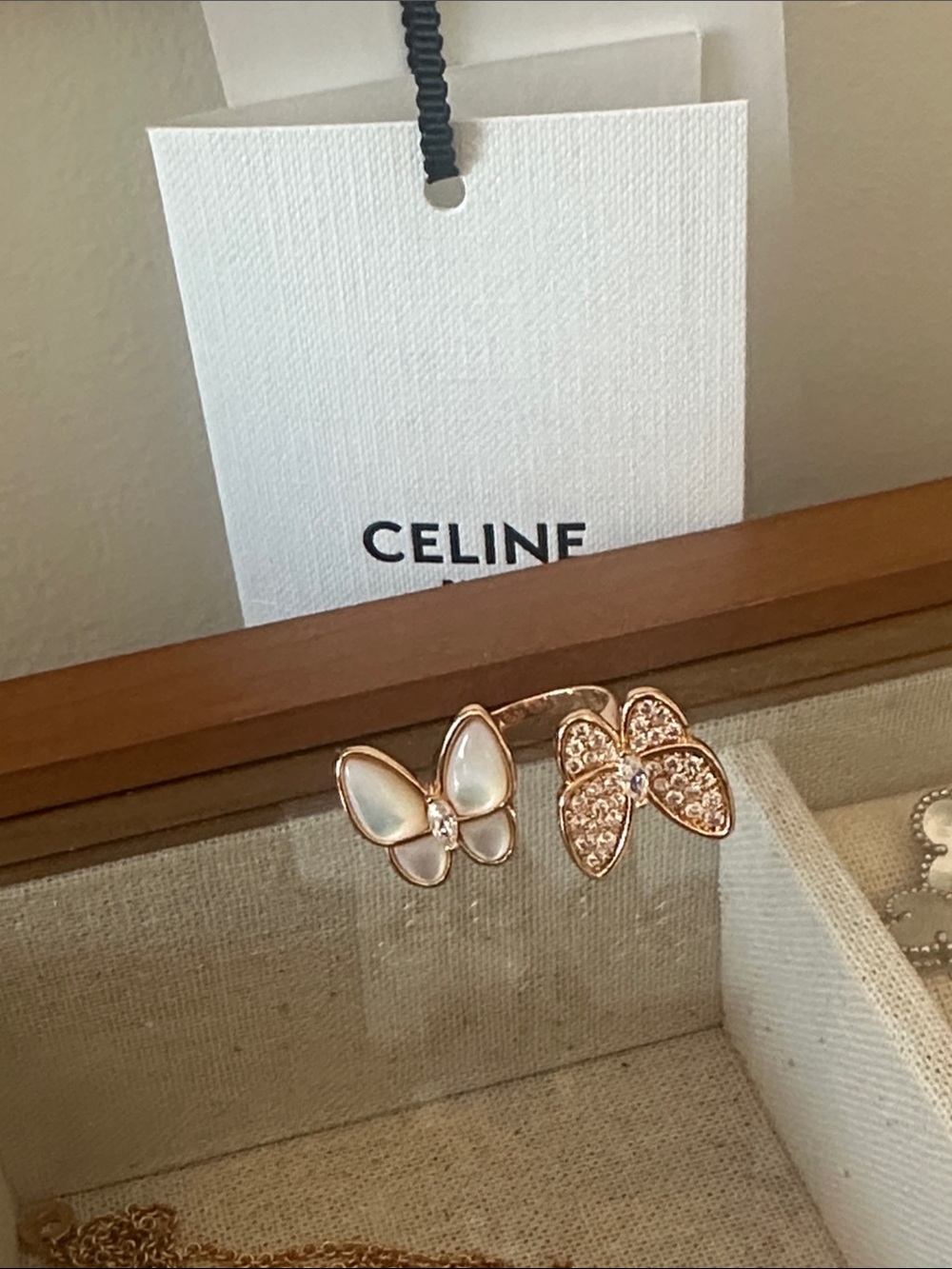 Rose Gold Butterfly Ring with White Mother-of-Pearl Wings